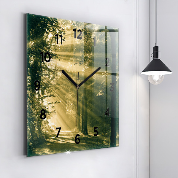 Square glass wall clock Sun Rays Forest
