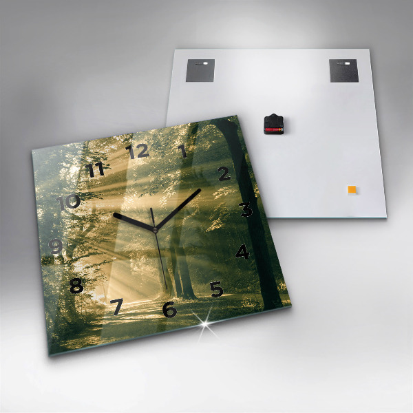 Square glass wall clock Sun Rays Forest
