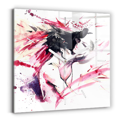 Square glass wall clock Lovers abstraction