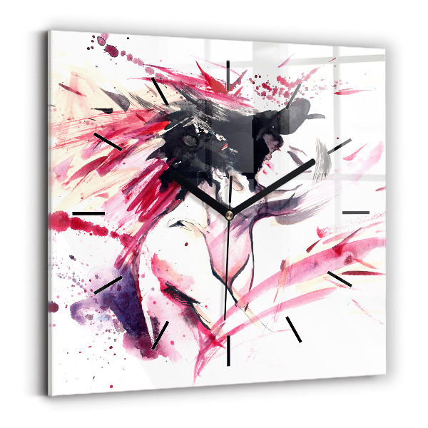 Square glass wall clock Lovers abstraction