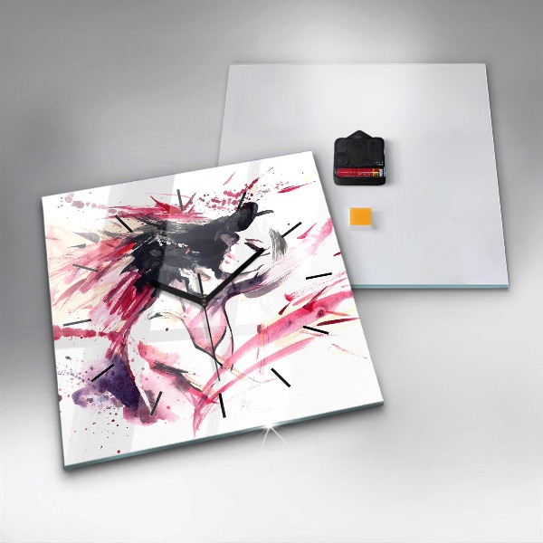 Square glass wall clock Lovers abstraction