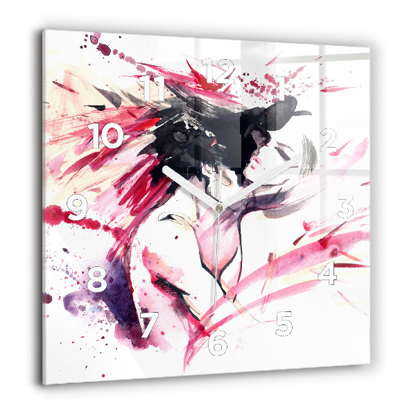 Square glass wall clock Lovers abstraction
