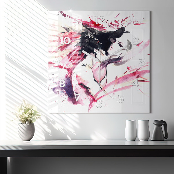 Square glass wall clock Lovers abstraction