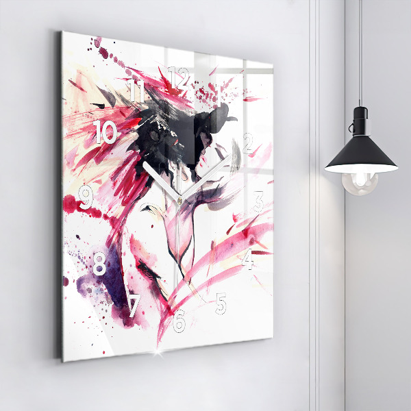 Square glass wall clock Lovers abstraction