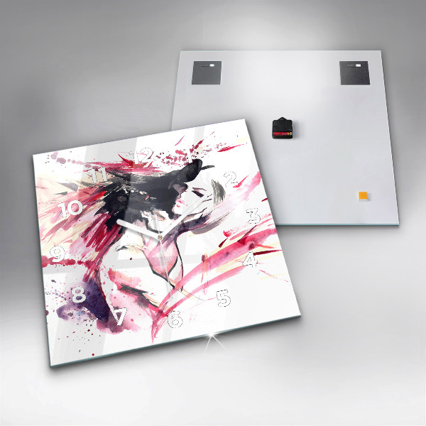 Square glass wall clock Lovers abstraction