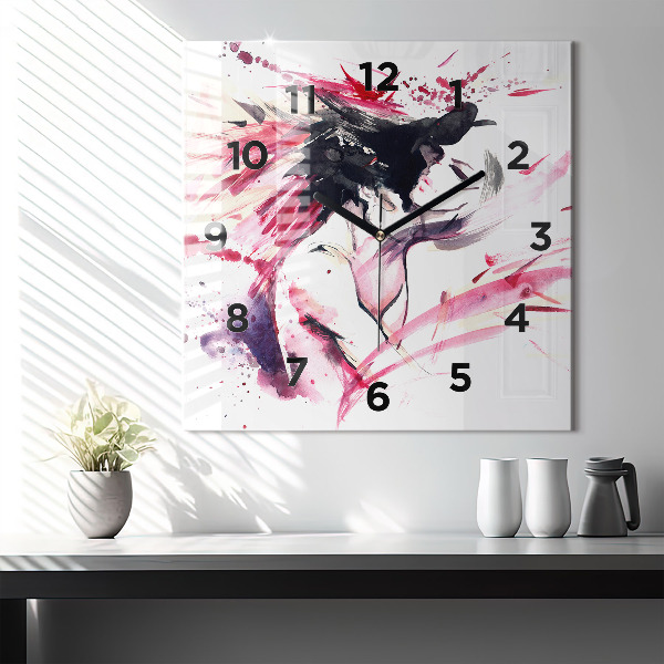 Square glass wall clock Lovers abstraction
