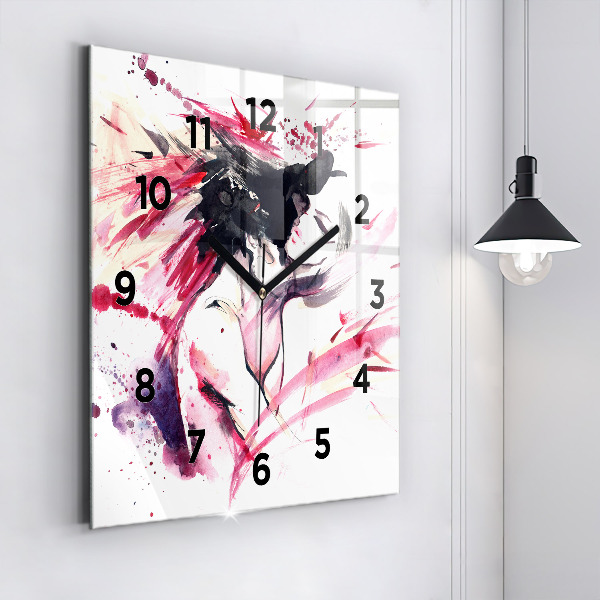 Square glass wall clock Lovers abstraction