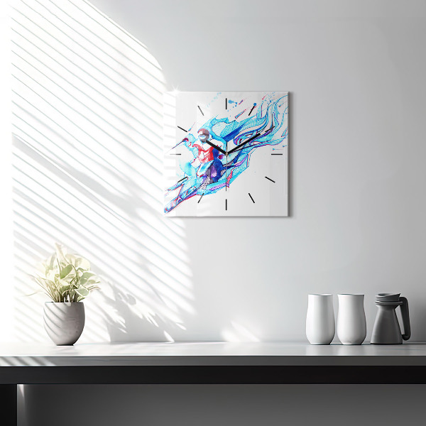 Square glass wall clock Skier