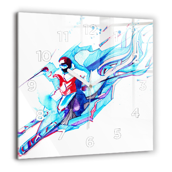 Square glass wall clock Skier