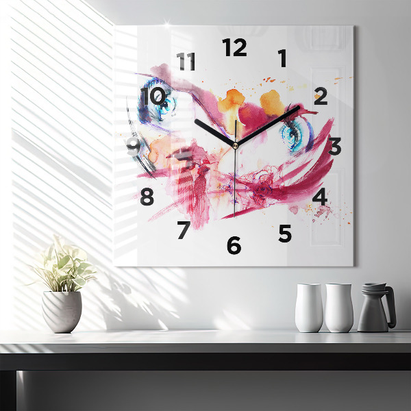 Square glass wall clock Romantic couple