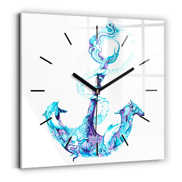 Square glass wall clock Sea anchor