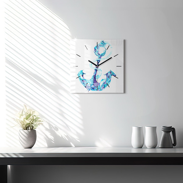 Square glass wall clock Sea anchor