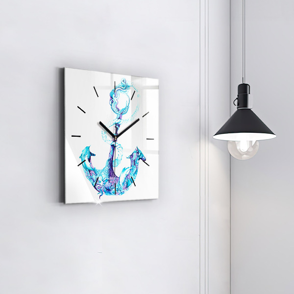 Square glass wall clock Sea anchor