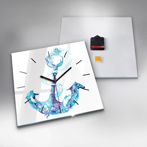 Square glass wall clock Sea anchor