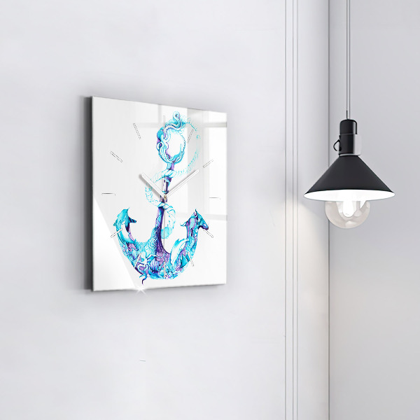 Square glass wall clock Sea anchor
