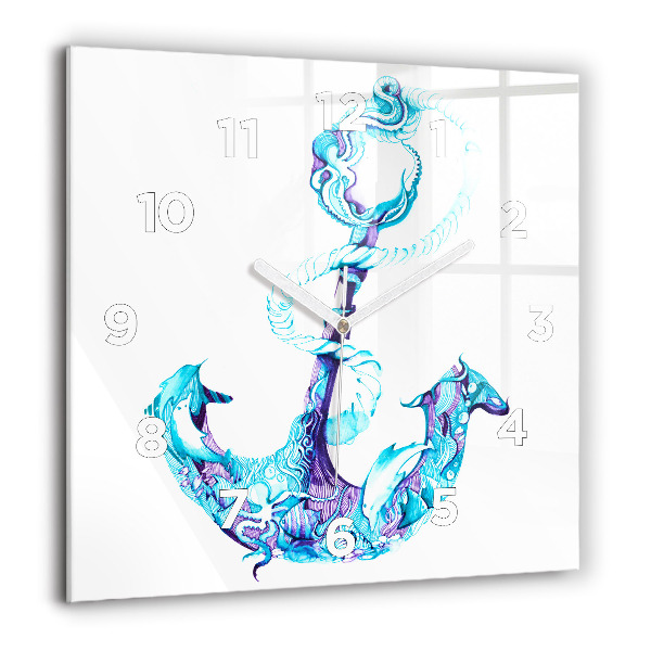 Square glass wall clock Sea anchor
