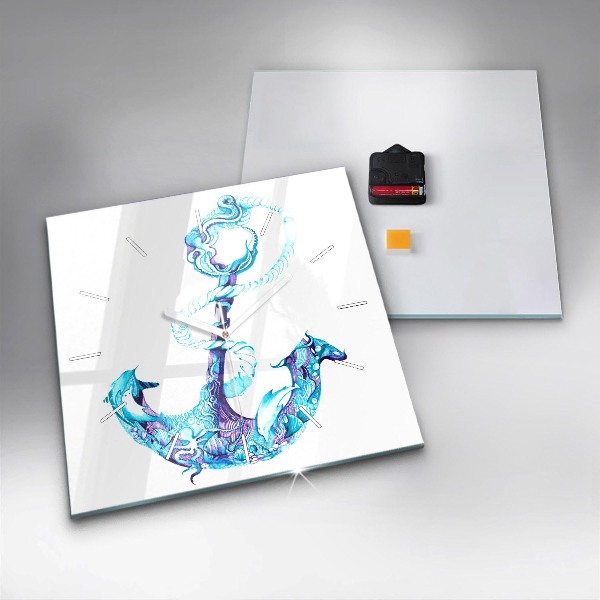 Square glass wall clock Sea anchor