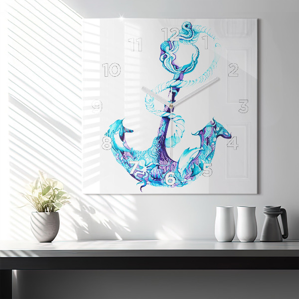 Square glass wall clock Sea anchor