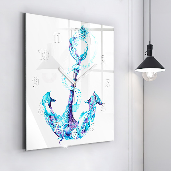 Square glass wall clock Sea anchor
