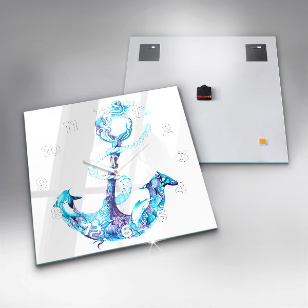 Square glass wall clock Sea anchor