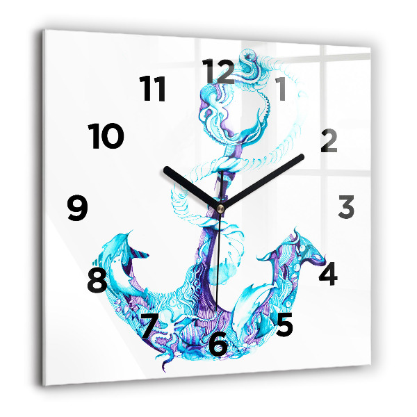 Square glass wall clock Sea anchor