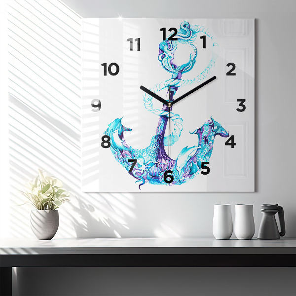 Square glass wall clock Sea anchor