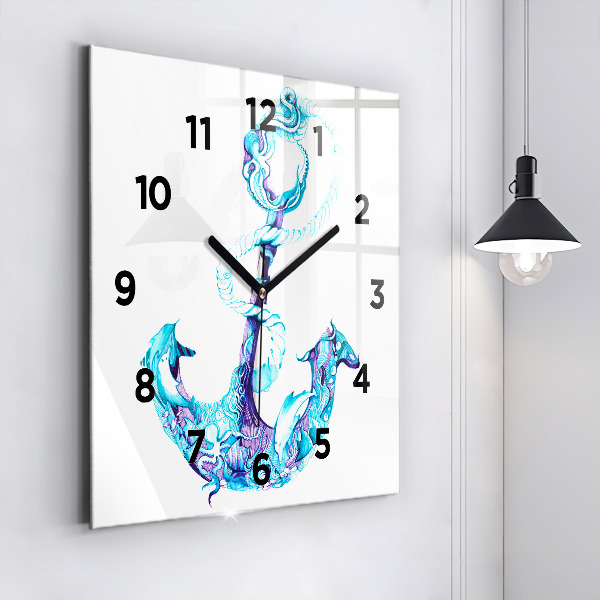 Square glass wall clock Sea anchor