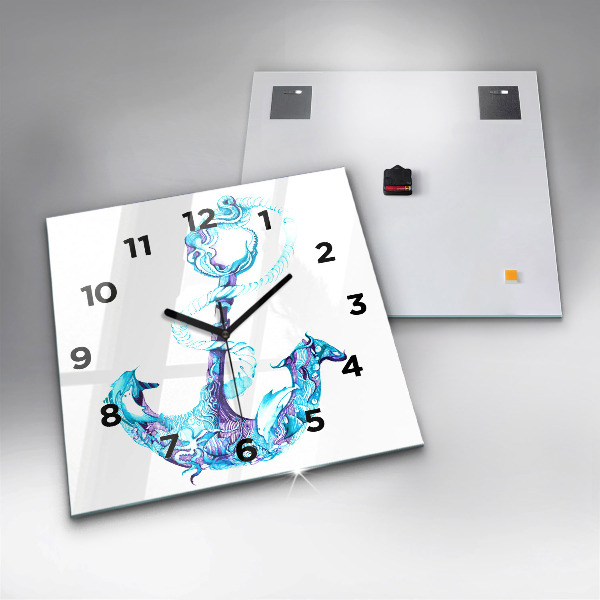 Square glass wall clock Sea anchor