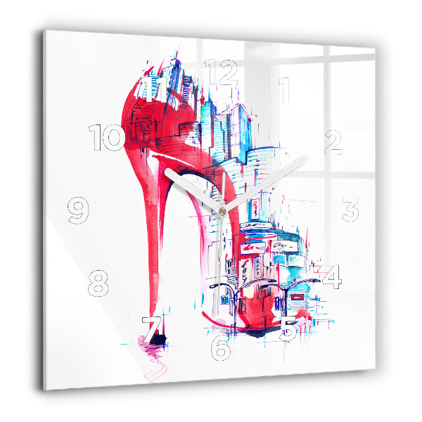 Square glass wall clock Red heel