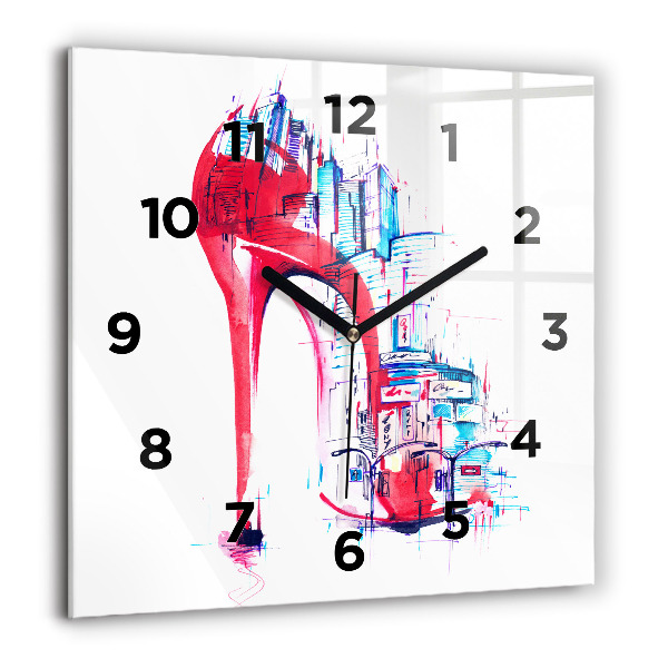Square glass wall clock Red heel