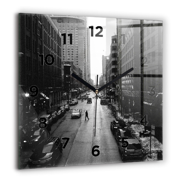 Square glass wall clock Chicago City Streets