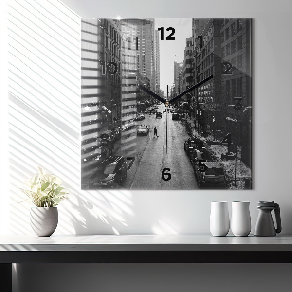 Square glass wall clock Chicago City Streets