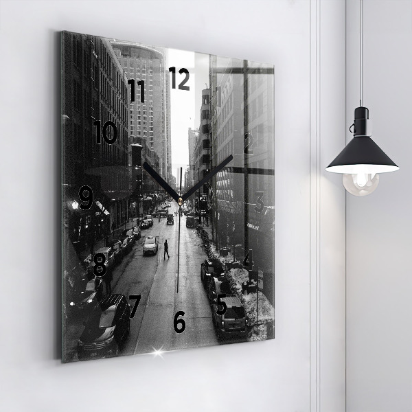 Square glass wall clock Chicago City Streets