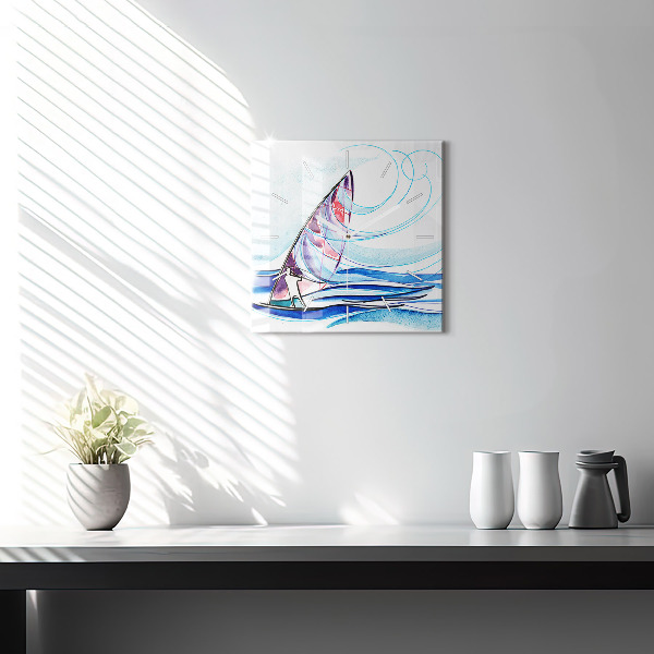 Square glass wall clock Surfboard