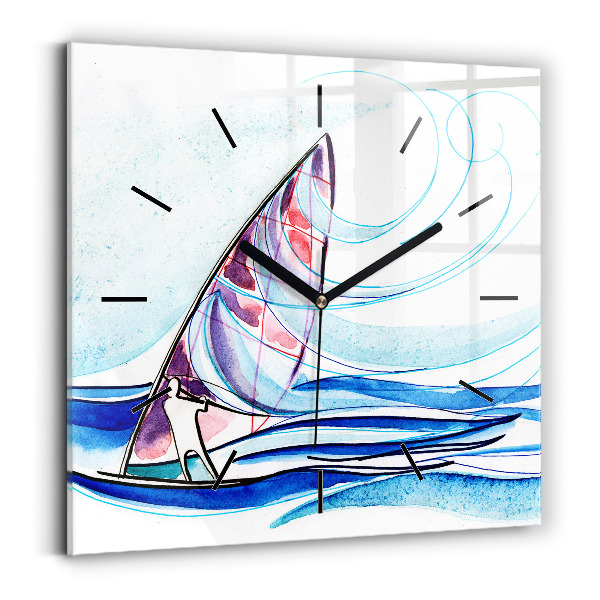 Square glass wall clock Surfboard