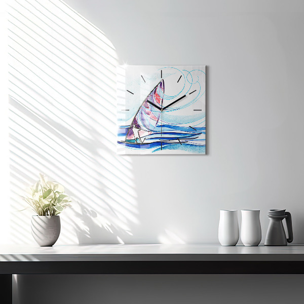 Square glass wall clock Surfboard