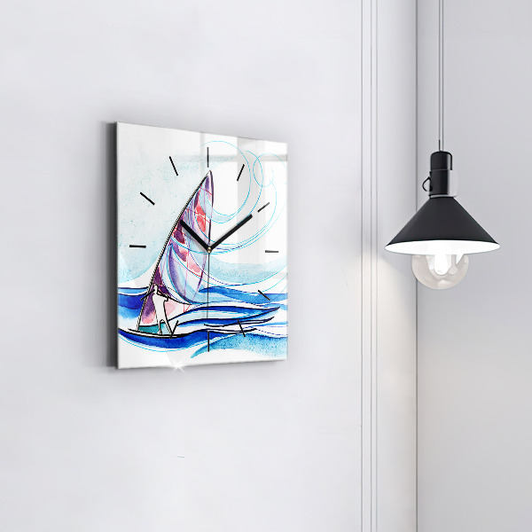 Square glass wall clock Surfboard