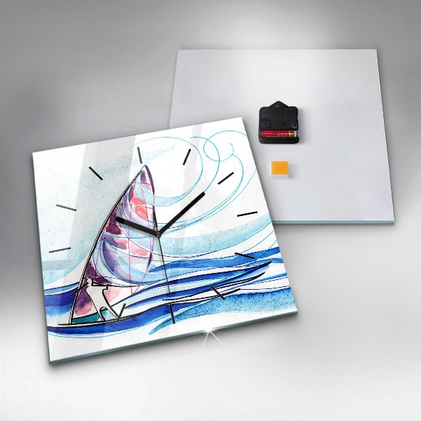 Square glass wall clock Surfboard