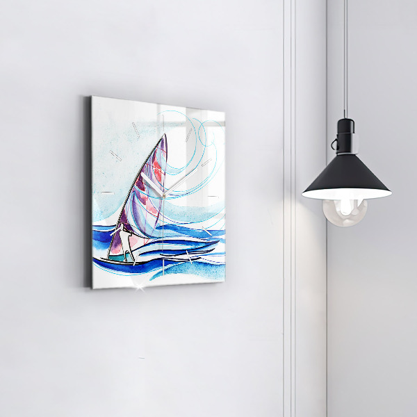 Square glass wall clock Surfboard
