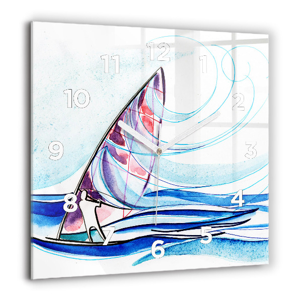 Square glass wall clock Surfboard