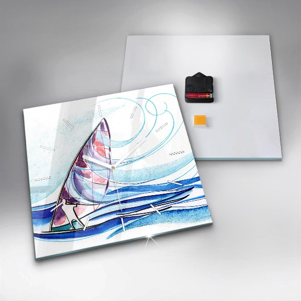 Square glass wall clock Surfboard