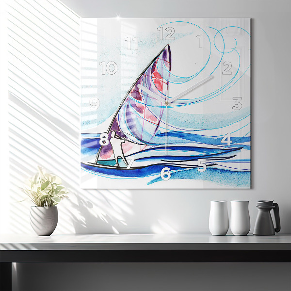 Square glass wall clock Surfboard