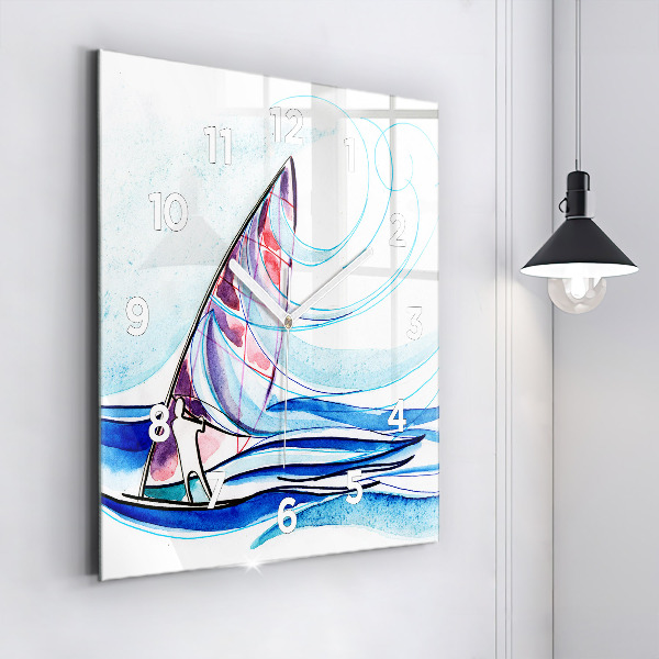 Square glass wall clock Surfboard