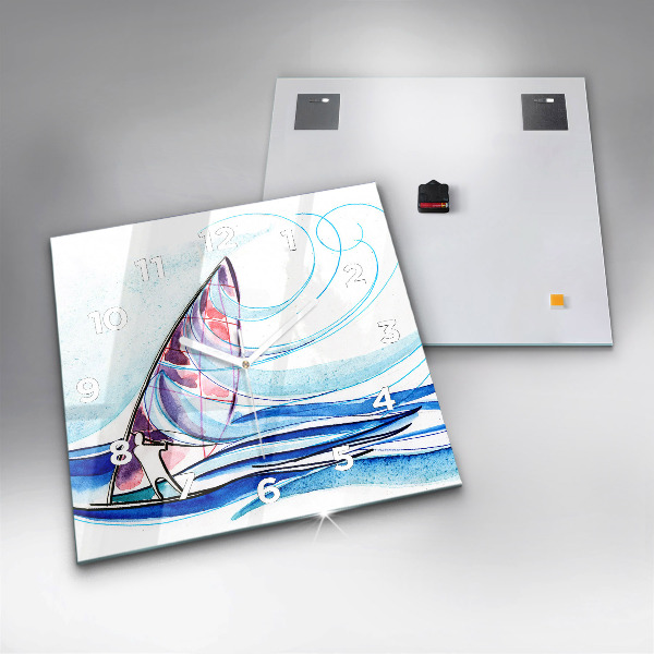 Square glass wall clock Surfboard