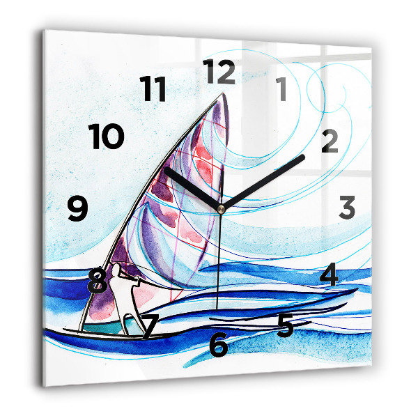 Square glass wall clock Surfboard