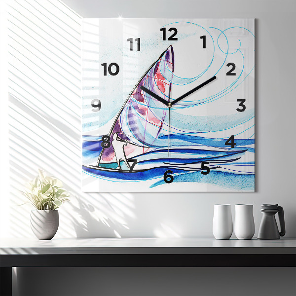 Square glass wall clock Surfboard