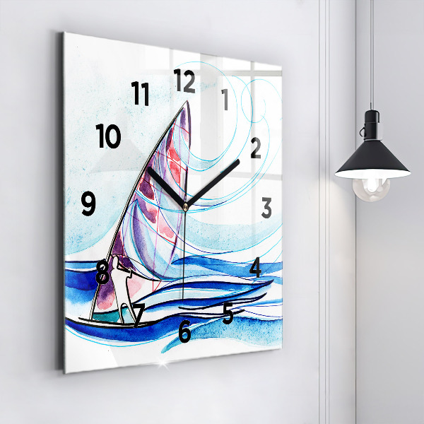Square glass wall clock Surfboard