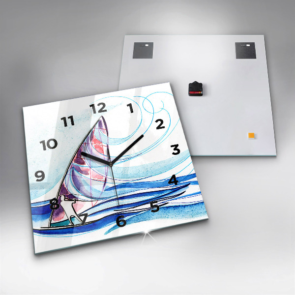Square glass wall clock Surfboard