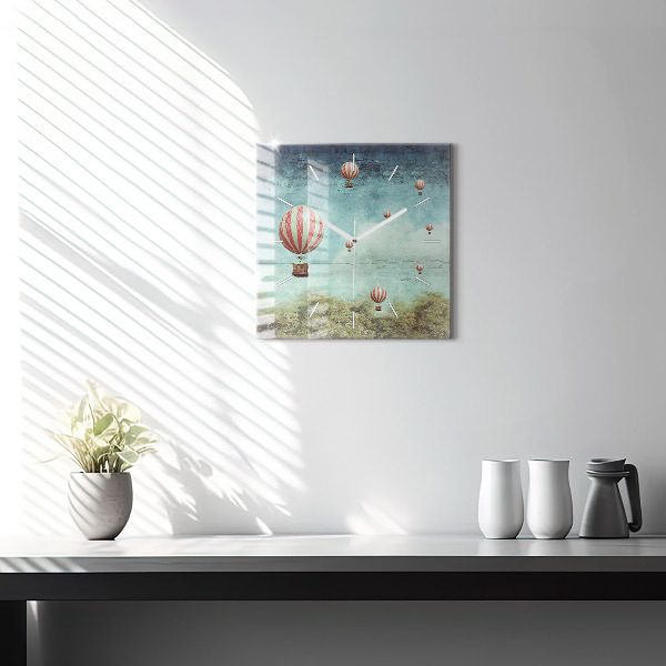 Square glass wall clock Painted balloons