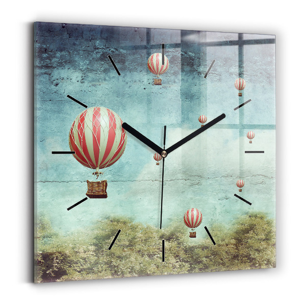 Square glass wall clock Painted balloons